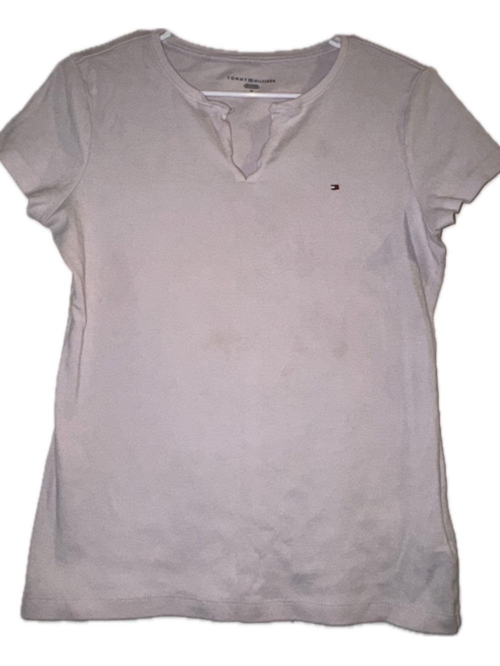 Tommy Hilfiger Women's Light White Notch Neck Short Sleeve Tee
